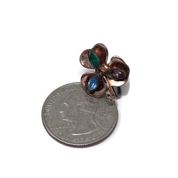 🍀✨VINTAGE✨🍀Coro Craft Sterling Clover Shamrock Rhinestone Screw Back Earrings - Picture 3 of 5